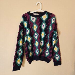 Vintage Boston Traders 100% cotton fishermans eclectic knit funky sweater - rare